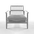 Natural Wooden Frame Lounge Chair With Slatted Backrest And Upholstered Seat Cushion