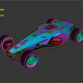Futuristic Race Car With Pink And Blue Gradient Shiny Body And Large Wheels