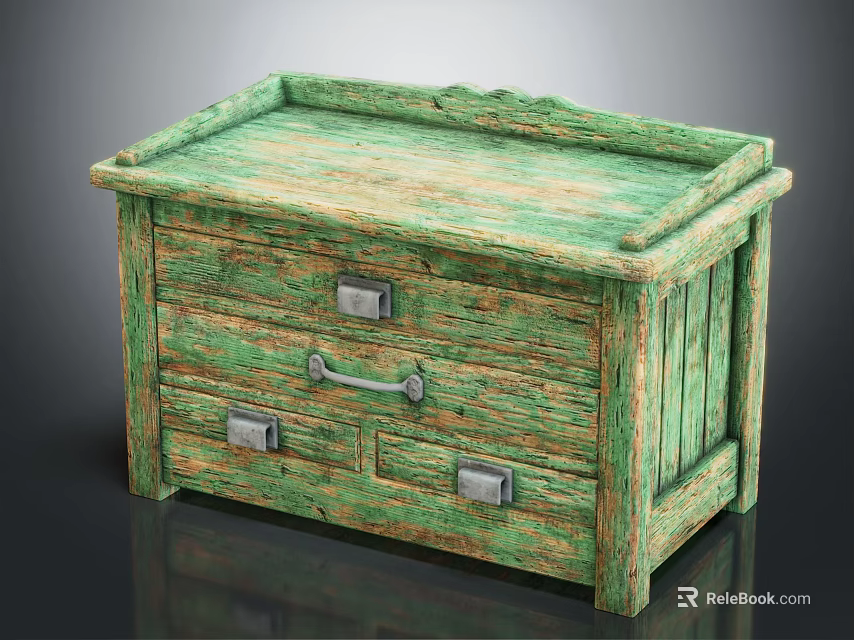 Vintage Green Entryway Console Side Cabinet with Wood Grain Texture And Metal Handle Drawers 3d model 