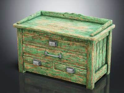 Vintage Green Entryway Console Side Cabinet with Wood Grain Texture And Metal Handle Drawers 3d model