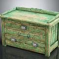 Vintage Green Entryway Console Side Cabinet with Wood Grain Texture And Metal Handle Drawers