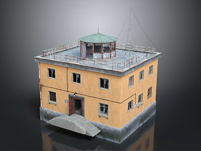 Industrial Park With Yellow Multi Story Building Green Roof Pavilion Staircase And Windows 3d model