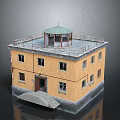 Industrial Park With Yellow Multi Story Building Green Roof Pavilion Staircase And Windows