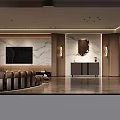 Modern Living Room With Wooden Hand Shaped Chair And Marble Decorative Panel