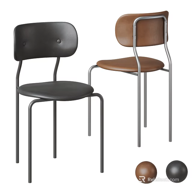Modern Single Chair With Black And Brown Leather Seats And Metal Frame 3d model 
