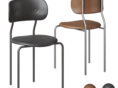 Modern Single Chair With Black And Brown Leather Seats And Metal Frame 3d model