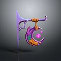 Purple Decorative Scene Component With Crescent Shape Pink Gemstone And Orange Beads