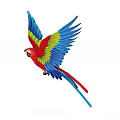 Vibrant Red Yellow Blue Macaw Parrot Flying With Spread Wings On White Background