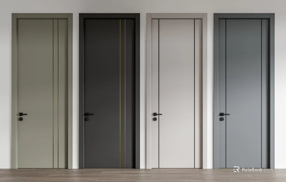 Modern Hinged Doors In Various Colors With Vertical Lines For Home Interior 3d model 