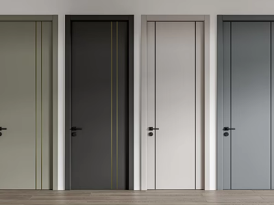 Modern Hinged Doors In Various Colors With Vertical Lines For Home Interior 3d model