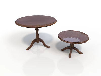 Wooden Round Coffee Tables Set of Two with Small and Large Sizes for Living Room 3d model