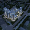 Birds Eye View Urban Planning of High Rise Towers with Road Network and Green Areas