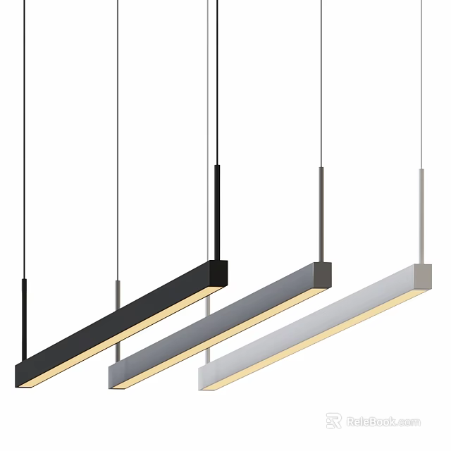 Modern Linear Pendant Lights Black Gray White with Warm Yellow Hanging Design 3d model 