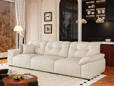 Modern Living Room Interior With Elegant White Leather Sofa And Wooden Coffee Table Set 3d model