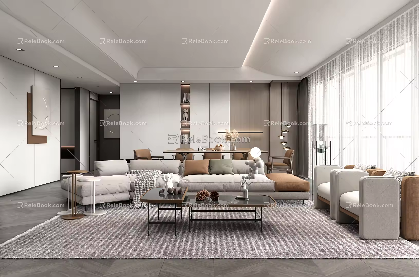 Modern Guest Restaurant Sofa Coffee Table Combination Dining Table and Chair Combination 3d model