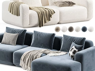Modern Sectional Sofa In Cream And Blue With Plush Pillows Cozy Throw And Color Options 3d model