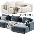 Modern Sectional Sofa In Cream And Blue With Plush Pillows Cozy Throw And Color Options