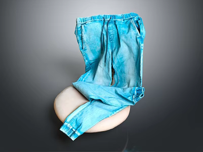 Light Blue Denim Jeans With Drawstring Waist Loose Fit For Casual Wear 3d model