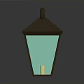 Square Shaped Hanging Lantern With Brown Top Green Glass Shade And Yellow Glow