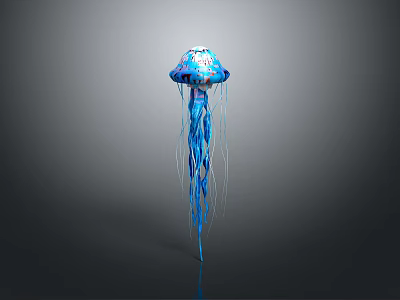 Blue and Purple Jellyfish with Long Tentacles on Dark Background Showing Reflection 3d model