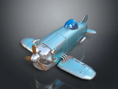 Detailed Blue Metal Airplane Model With Propeller And Transparent Cockpit Design 3d model