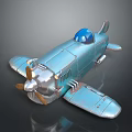 Detailed Blue Metal Airplane Model With Propeller And Transparent Cockpit Design