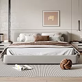 Modern Bedroom Interior With Bed Nightstands Chandelier Rug And Built In Cabinets