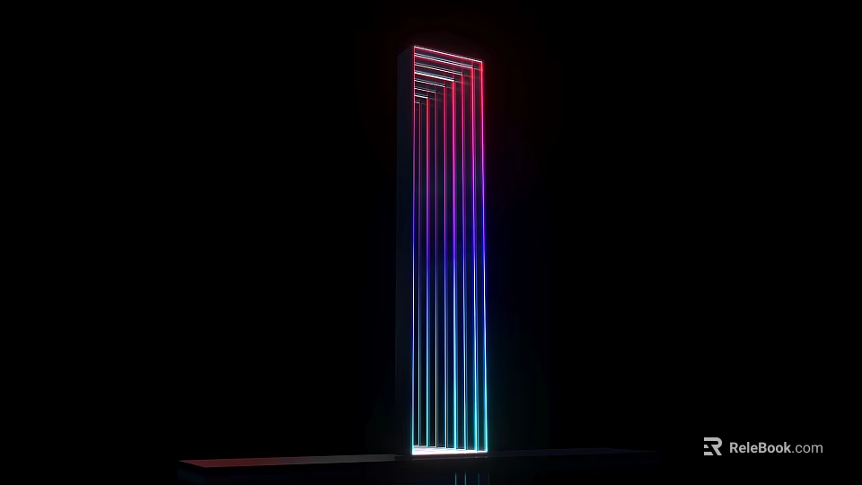 3D Typography Design With Colorful Gradient Lighting And Striped Structure On Black Background 3d model 