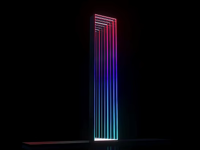 3D Typography Design With Colorful Gradient Lighting And Striped Structure On Black Background 3d model