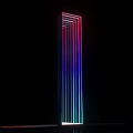 3D Typography Design With Colorful Gradient Lighting And Striped Structure On Black Background