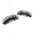 Two Metal Railing Staircases With Stone Steps And Open Design 3d model