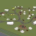 Scenic Campsite With Multiple Tents Green Lawn And Parking Lot Among Trees