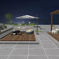 Relaxing Roof Garden Outdoor Space With Sofa Coffee Table Umbrella And Green Plants