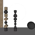 Modern Stacked Sculptures with Various Shapes Black Wooden Light Wood Tones Circular White Luminous Decor