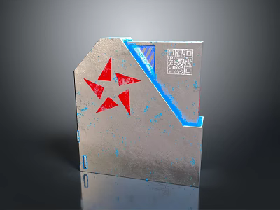 Metal Equipment Device With Red Star Blue Glowing Line And QR Code 3d model