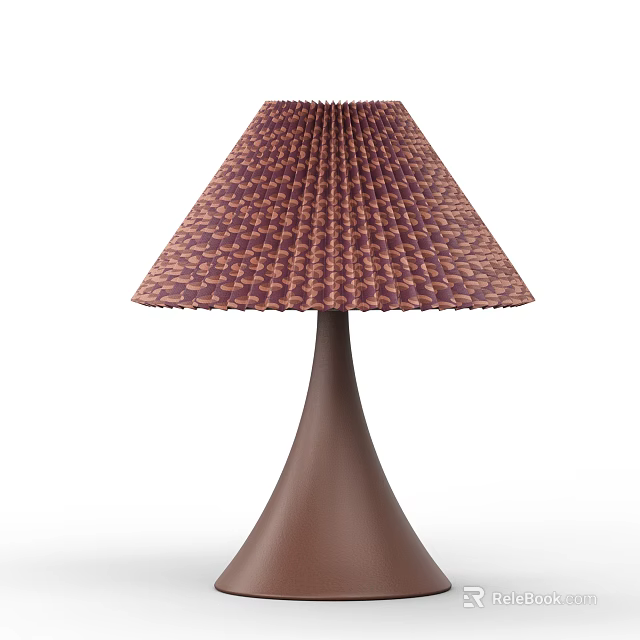 Stylish Brown Pleated Lampshade Table Lamp With Conical Base Design 3d model