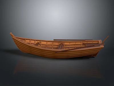 Classic Wooden Boat Hull With Seats And Natural Wood Grain Reflection 3d model