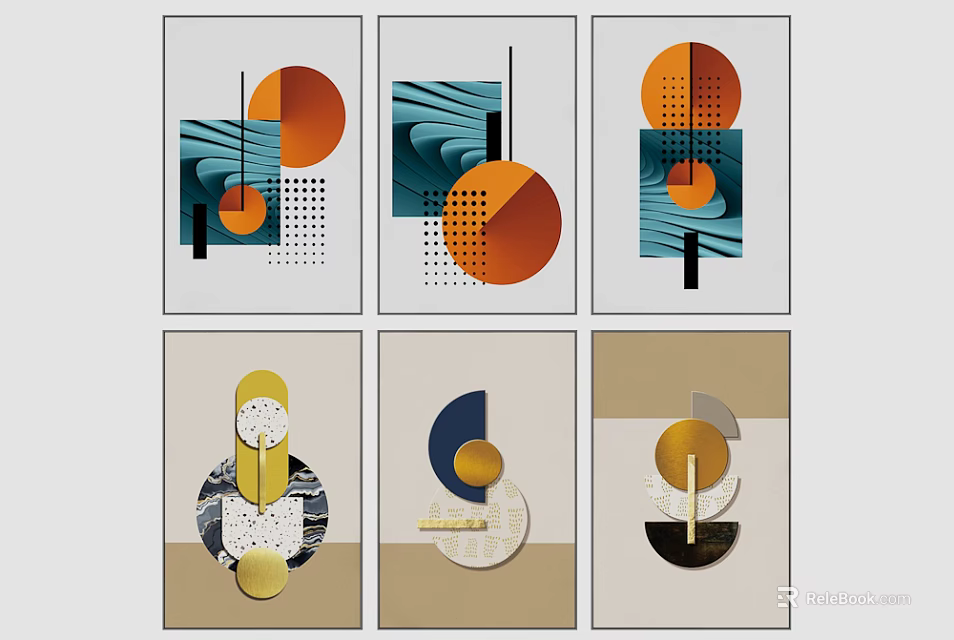 Abstract Art Prints With Geometric Circles Lines And Colorful Patterns 3d model