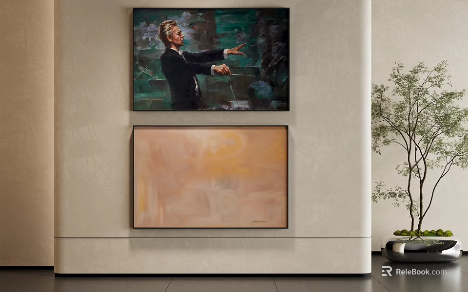 Abstract Painting Wall Art with Warm Tones Hanging on Light Wall in Modern Interior Decor 3d model 