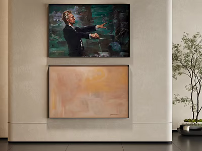 Abstract Painting Wall Art with Warm Tones Hanging on Light Wall in Modern Interior Decor 3d model