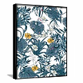 Vibrant Tropical Botanical Painting With Blue Leaves Yellow Flowers And Green Foliage