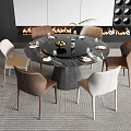 Round Marble Dining Table Set With Brown And White Chairs Tableware And Fruit Centerpiece 3d model