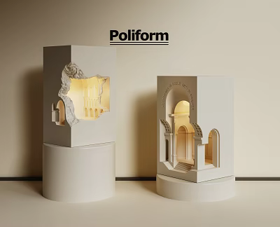Poliform Decorative Lights with Architectural Cutout Details White Exterior Warm Yellow Lighting Modern Artistic Design 3d model