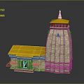 Traditional Temple Architecture With Yellow Roof Stone Walls And Golden Spire