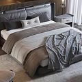 Modern Bedroom Double Bed With Gray Bedding Nightstands Table Lamps Accent Chair And Wool Rug