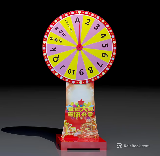 Colorful Lucky Wheel With Numbers Letters And Prize Game Stand 3d model 