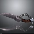 Vintage Decorative Knife With Chain Red Leather Handle And Silver Metal Blade