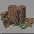 Household Wicker Storage Containers with Various Sizes Shapes and Green Tea