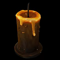 Yellow Cylindrical Candle With Dripping Wax And Black Wick On Base