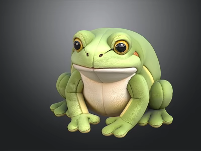 Cute Green Frog Plush Toy With Yellow Eyes And White Belly Sitting 3d model